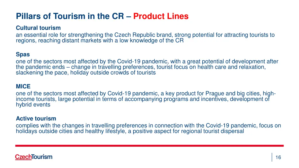 pillars of tourism in the cr product lines