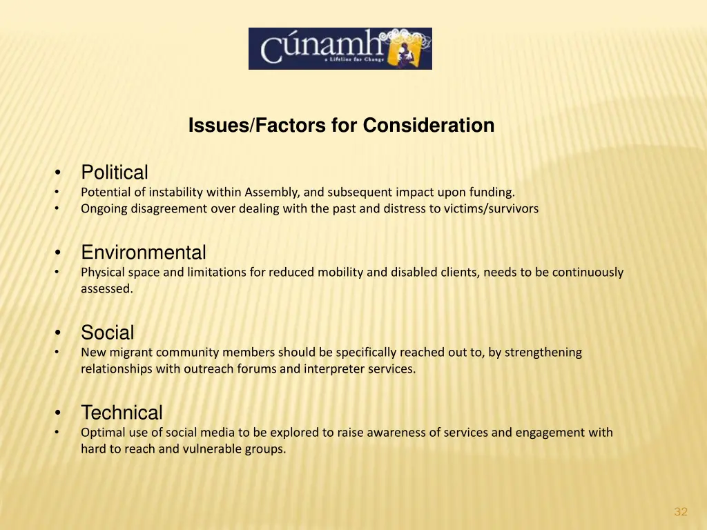 issues factors for consideration