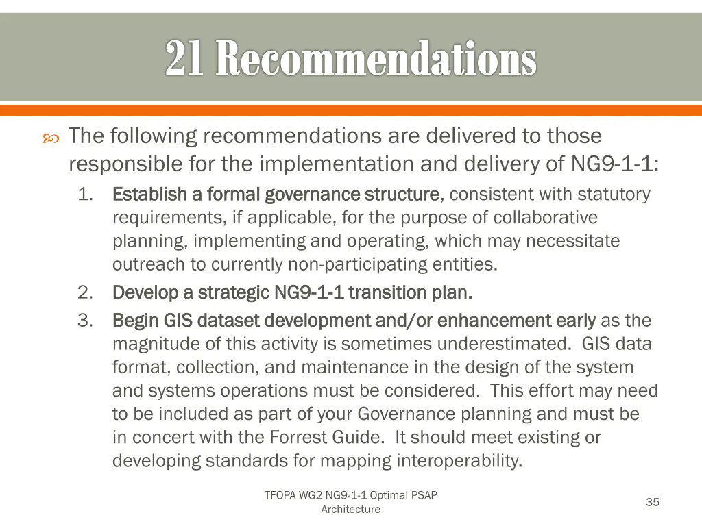 21 recommendations