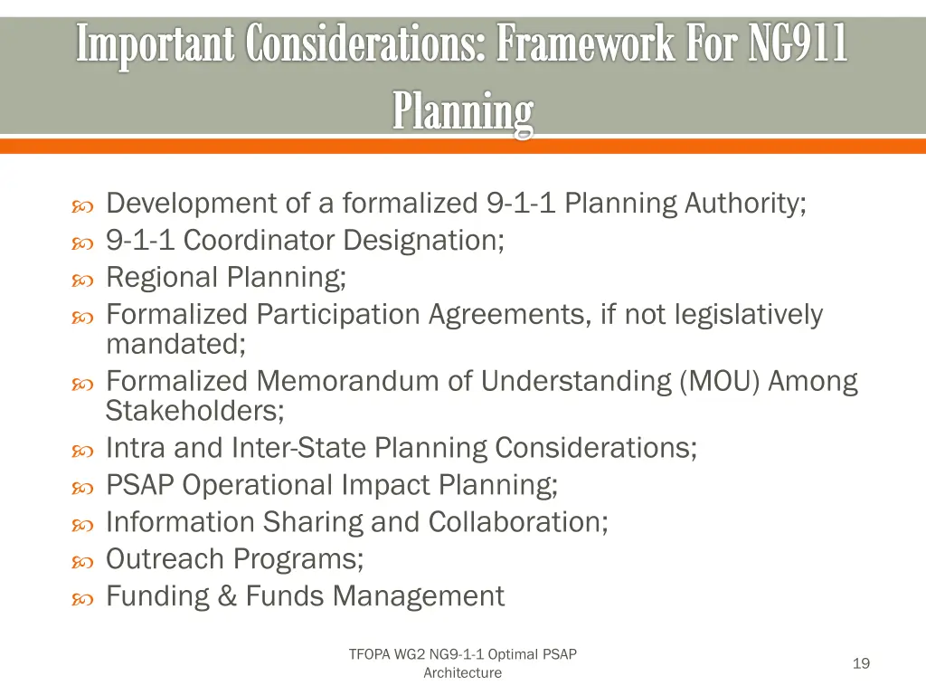 important considerations framework for ng911