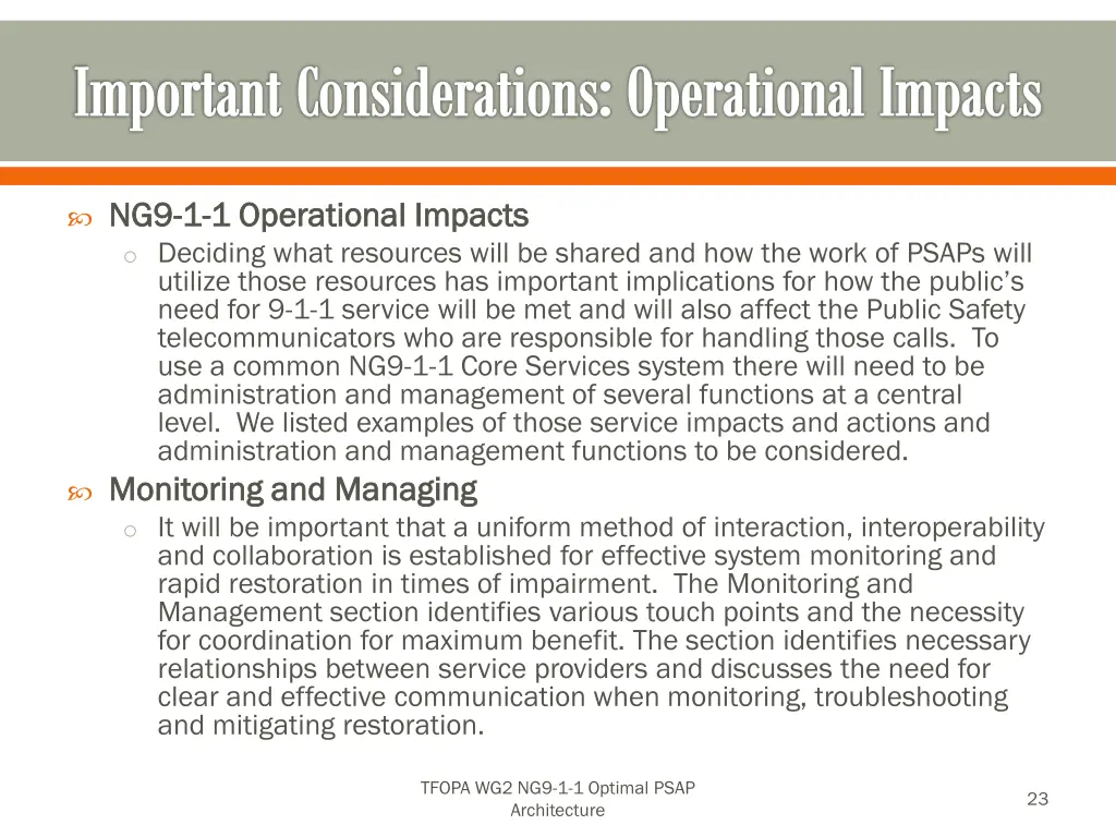 important considerations operational impacts