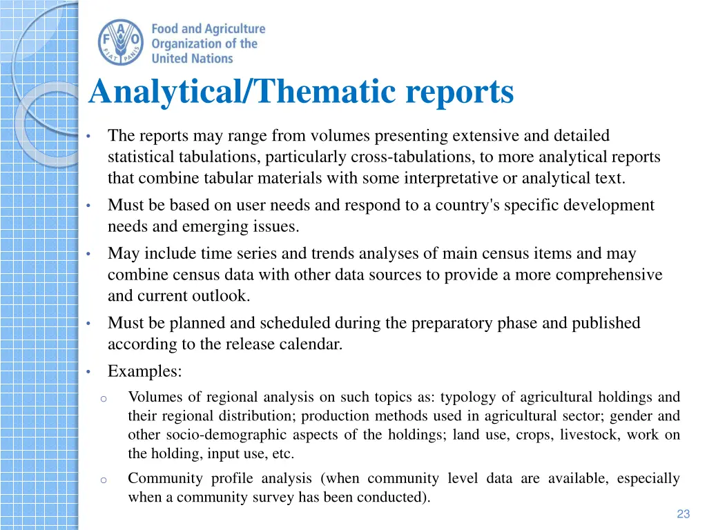analytical thematic reports