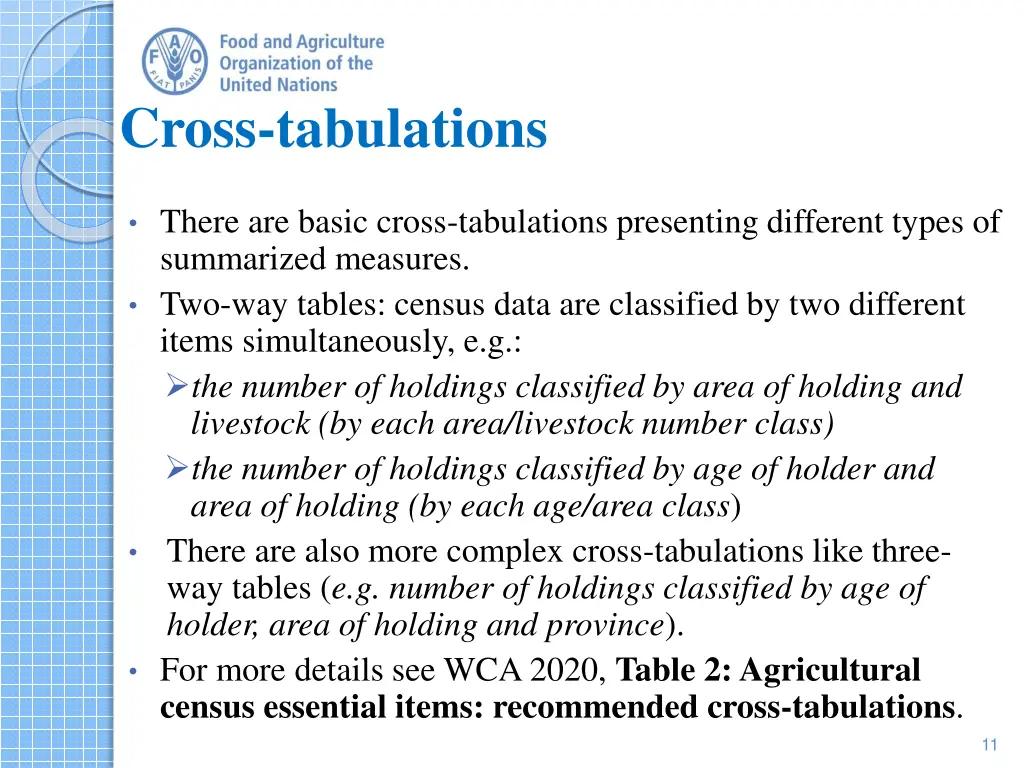 cross tabulations
