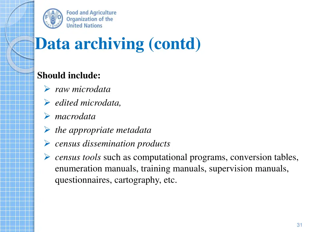 data archiving contd