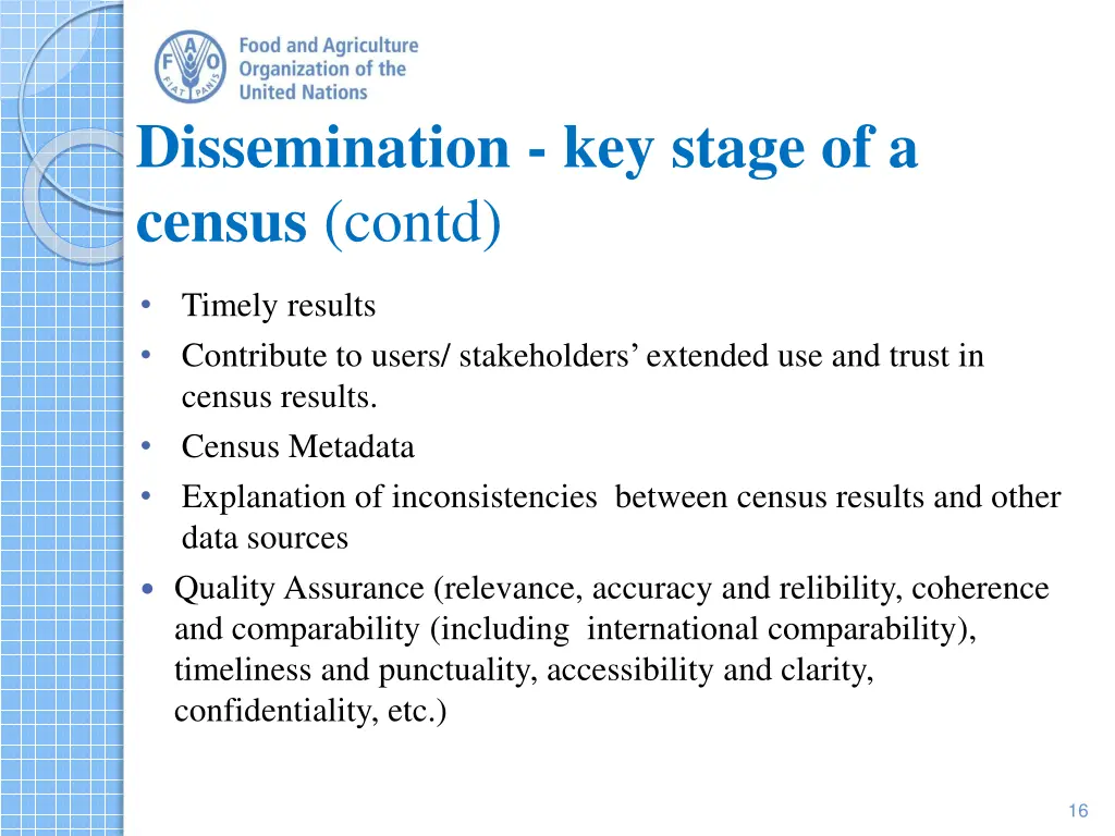 dissemination key stage of a census contd