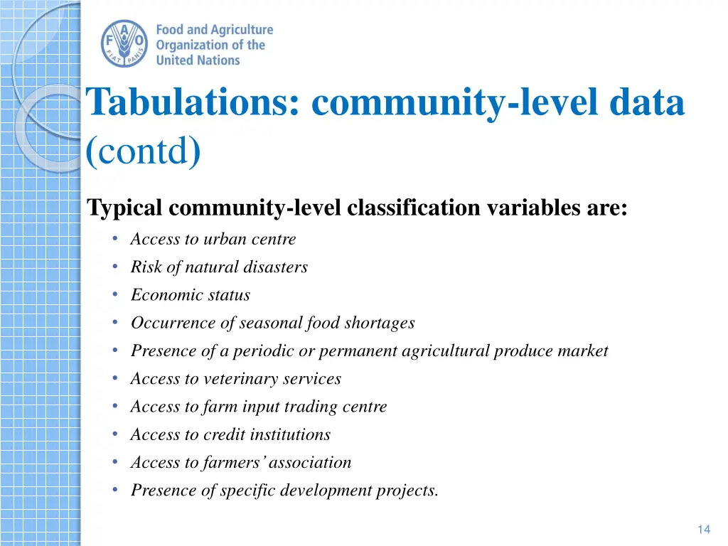 tabulations community level data contd