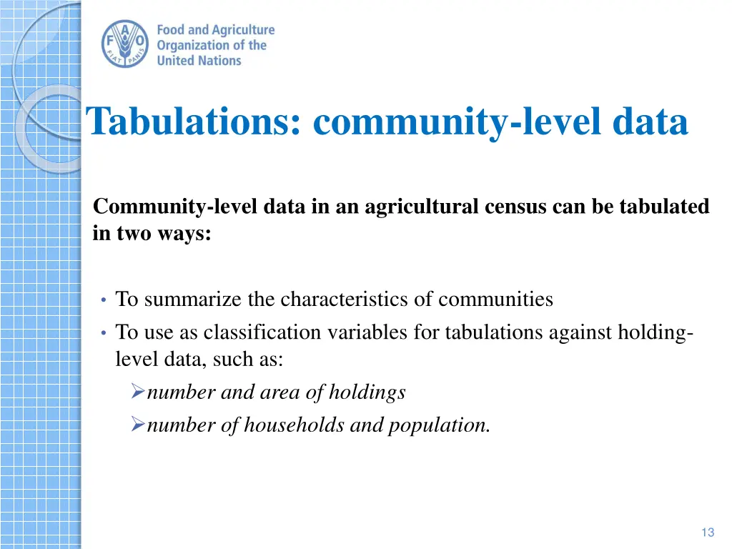 tabulations community level data