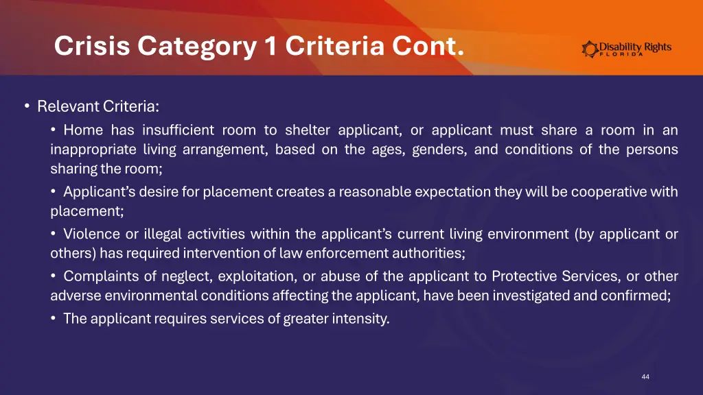 crisis category 1 criteria cont