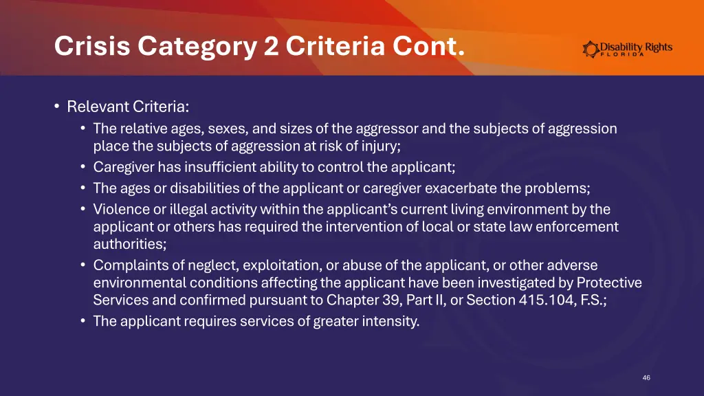 crisis category 2 criteria cont