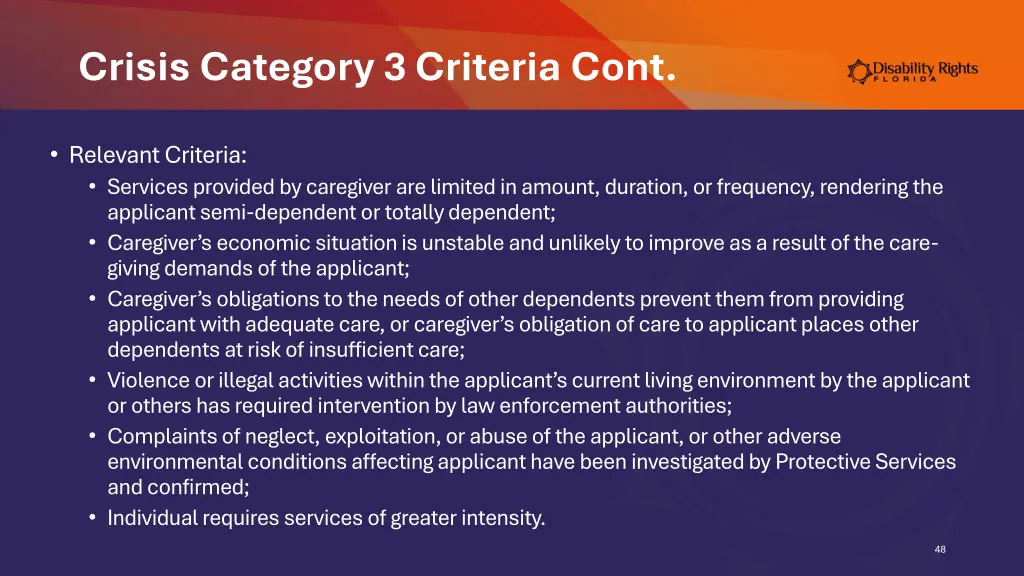 crisis category 3 criteria cont