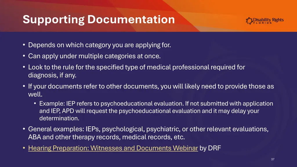 supporting documentation