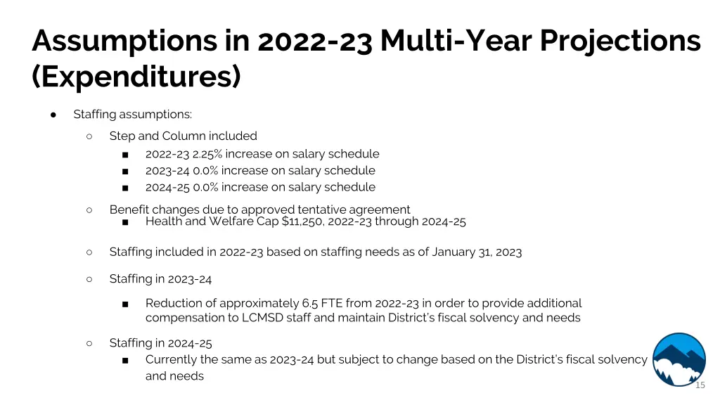 assumptions in 2022 23 multi year projections 3