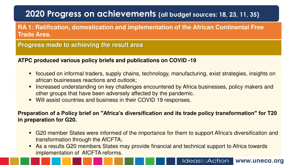 2020 progress on achievements all budget sources 1