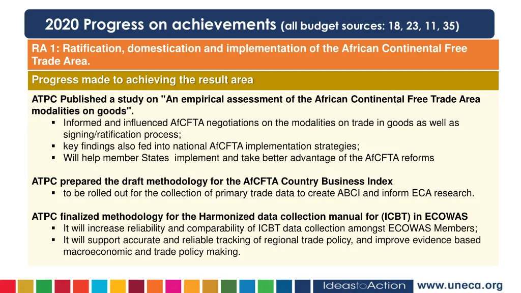 2020 progress on achievements all budget sources 2