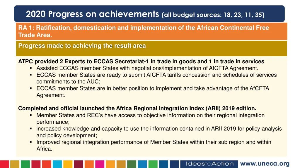 2020 progress on achievements all budget sources 3