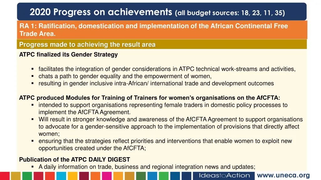 2020 progress on achievements all budget sources 5