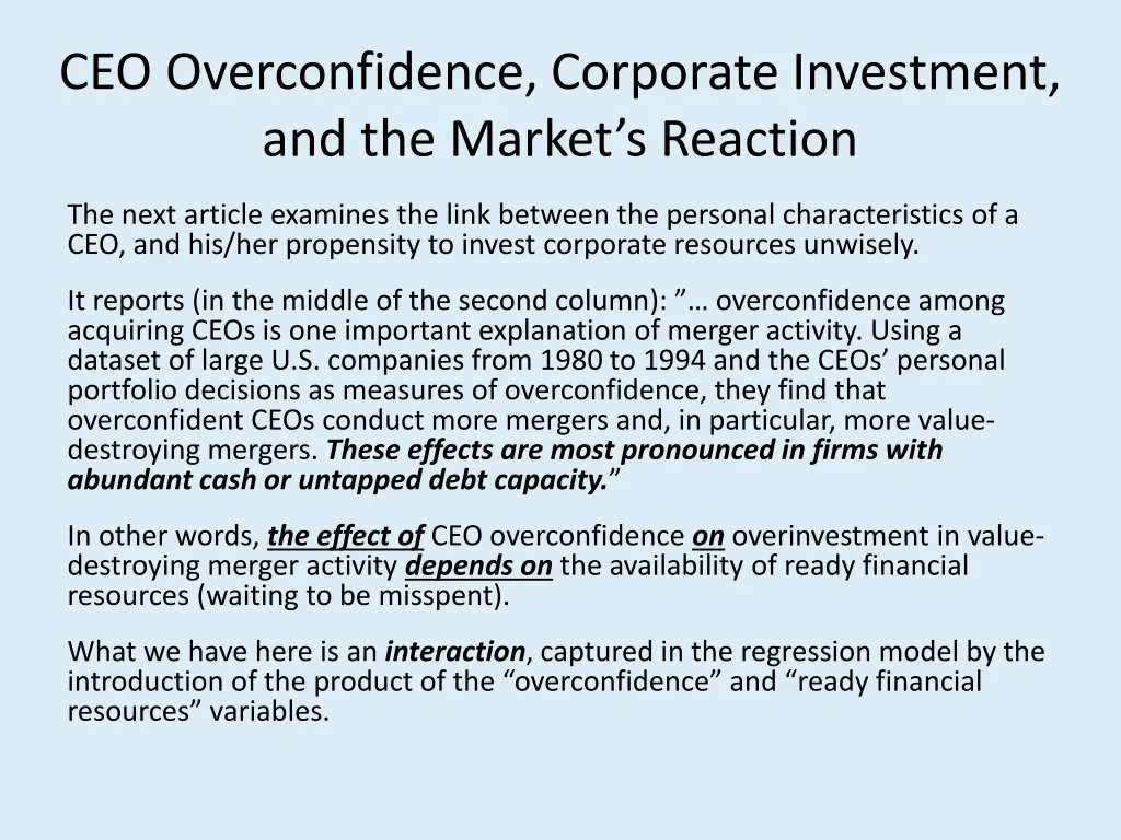ceo overconfidence corporate investment