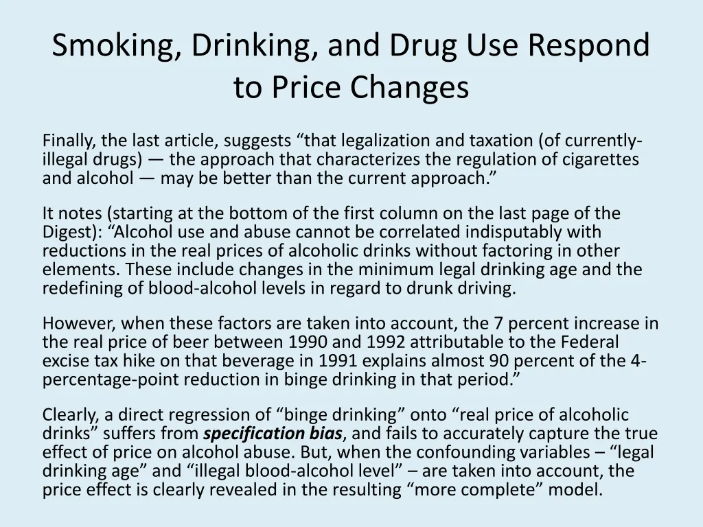 smoking drinking and drug use respond to price