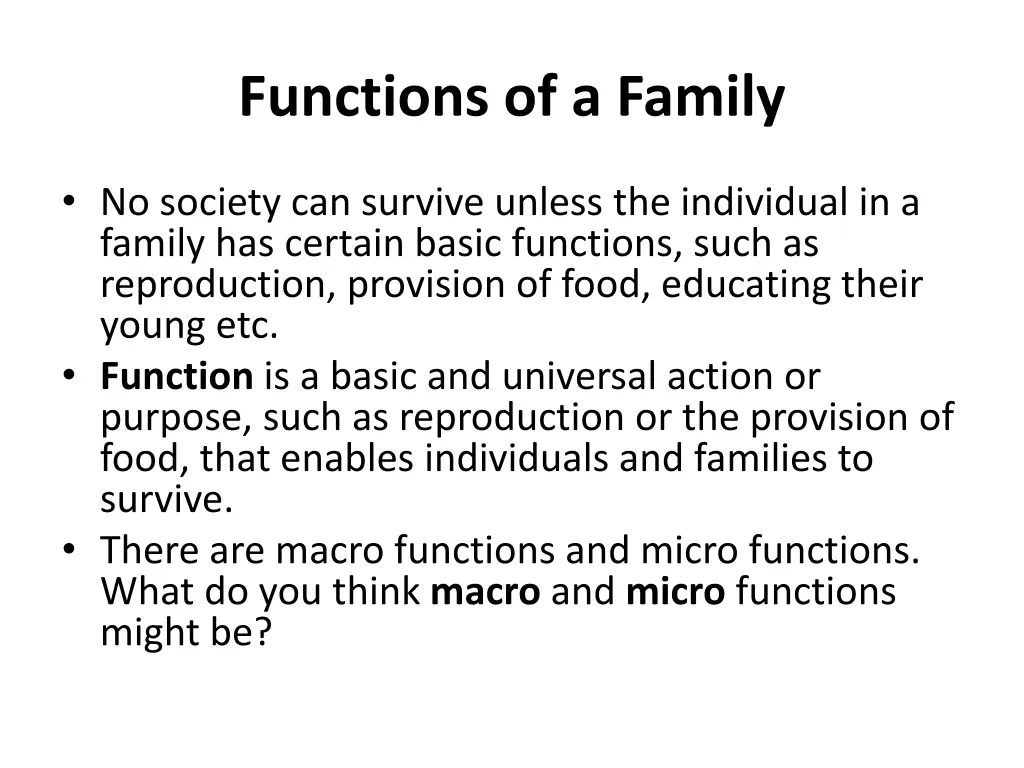 functions of a family