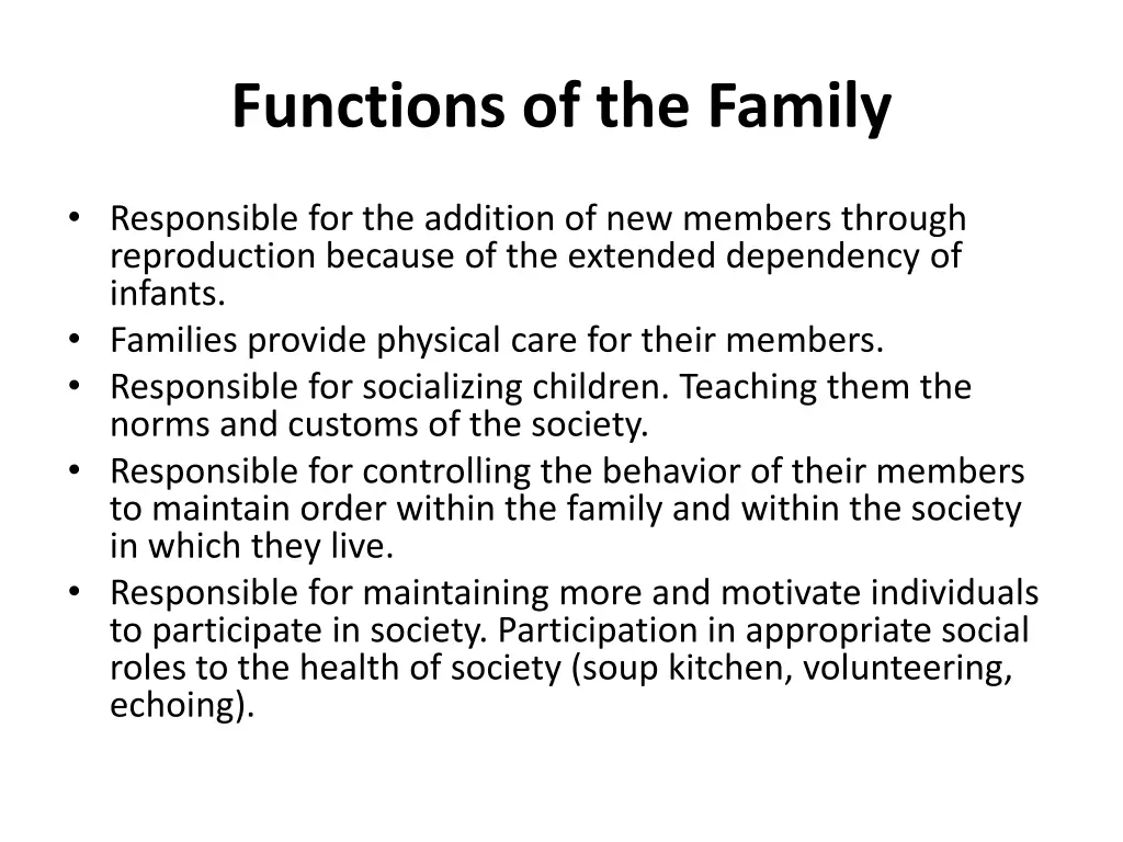 functions of the family