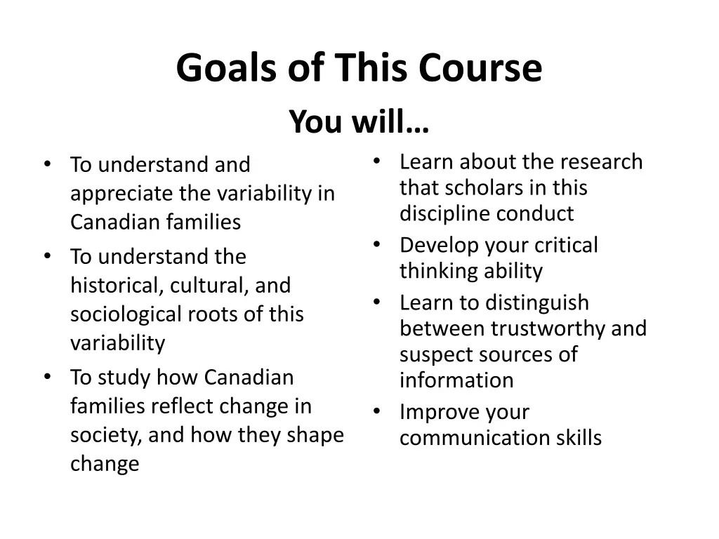 goals of this course you will to understand