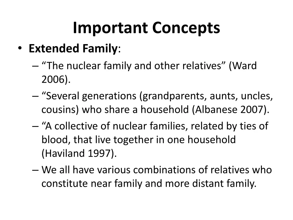 important concepts extended family the nuclear