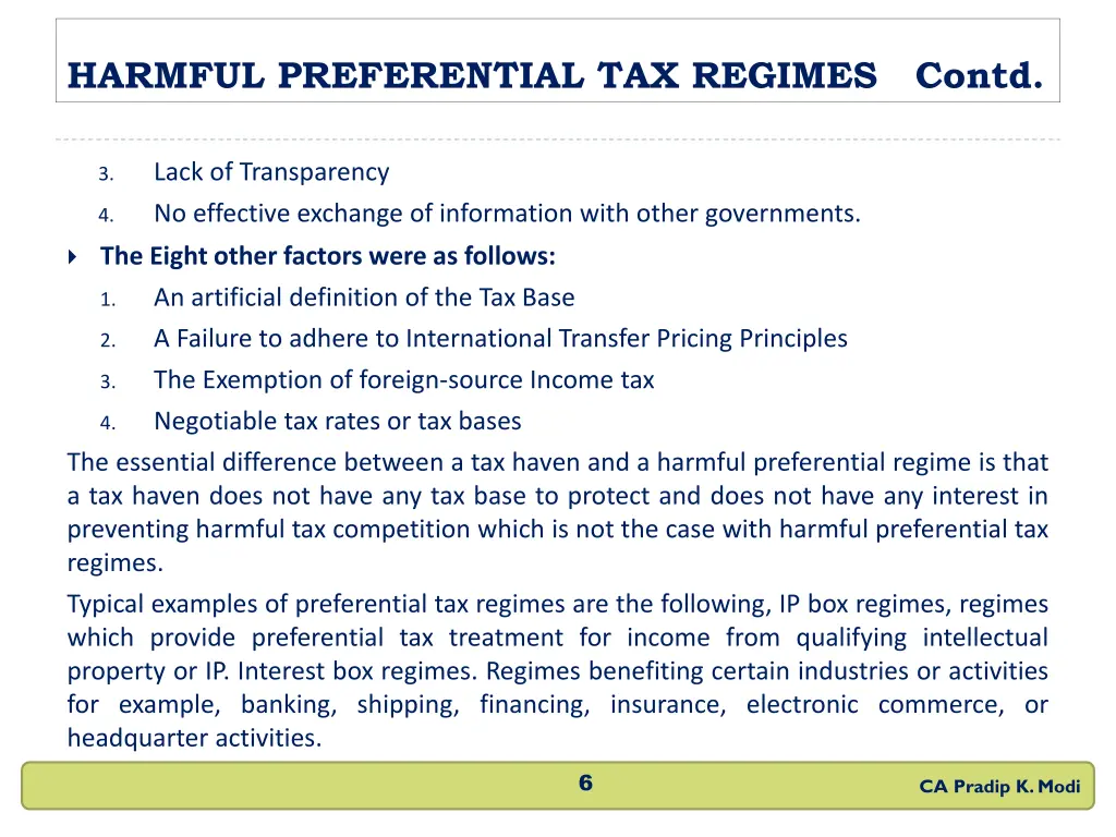 harmful preferential tax regimes contd