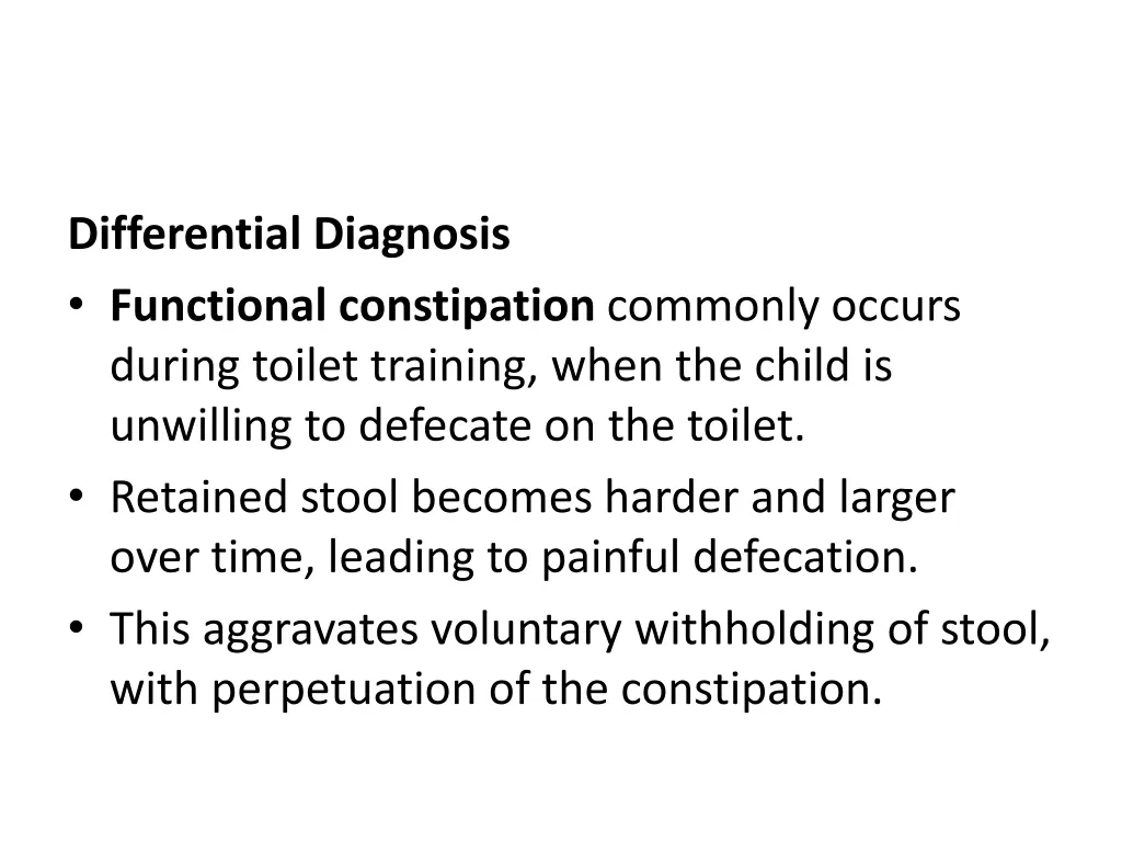 differential diagnosis functional constipation