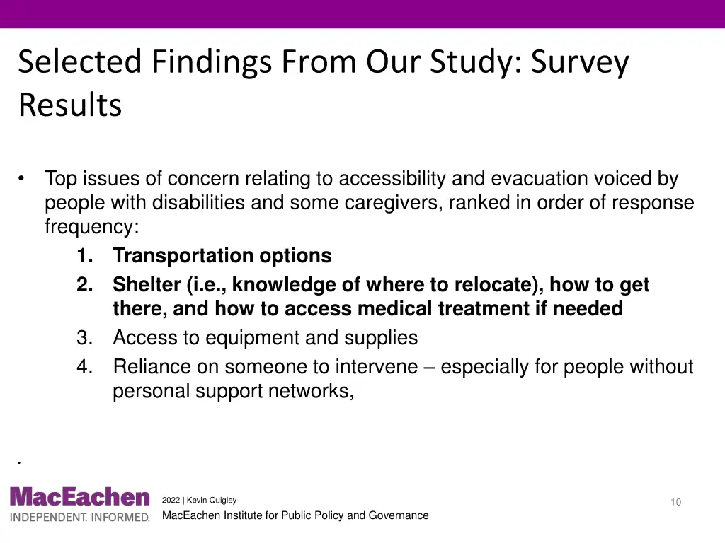 selected findings from our study survey results