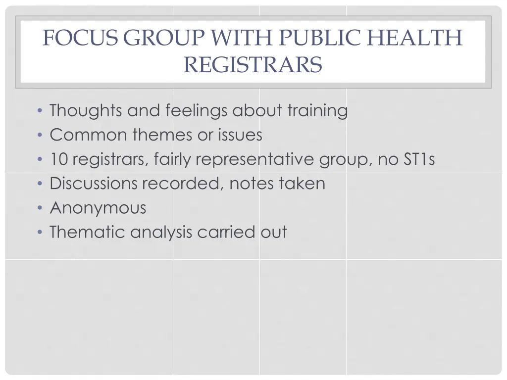 focus group with public health registrars
