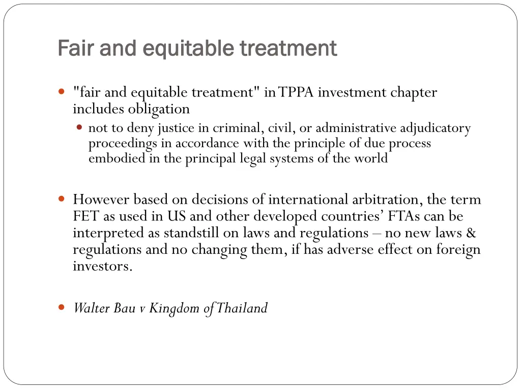 fair and equitable treatment fair and equitable