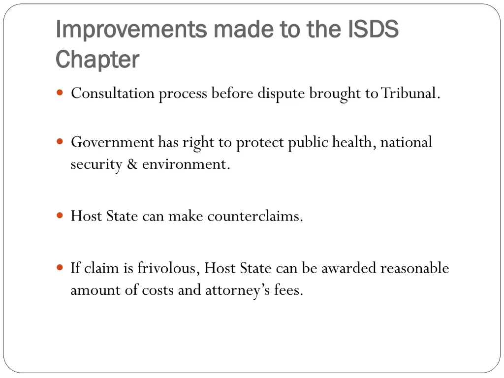 improvements made to the isds improvements made
