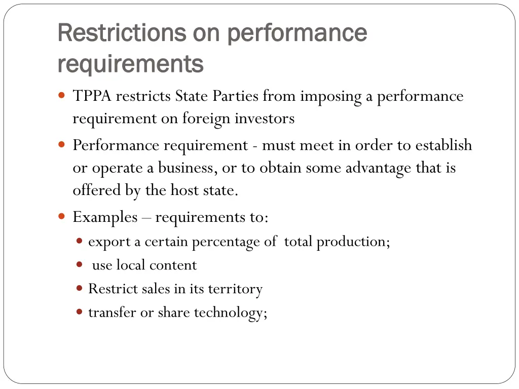 restrictions on performance restrictions