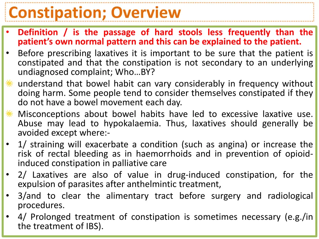 constipation overview definition is the passage