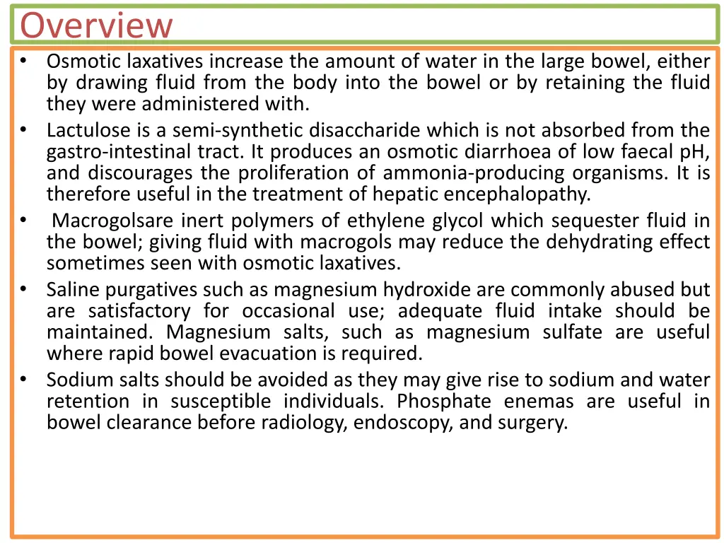 overview osmotic laxatives increase the amount