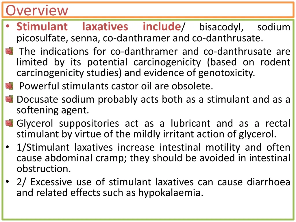 overview stimulant picosulfate senna