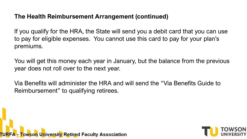 the health reimbursement arrangement continued