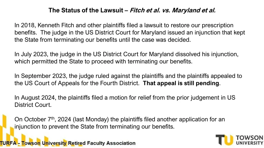 the status of the lawsuit fitch et al vs maryland