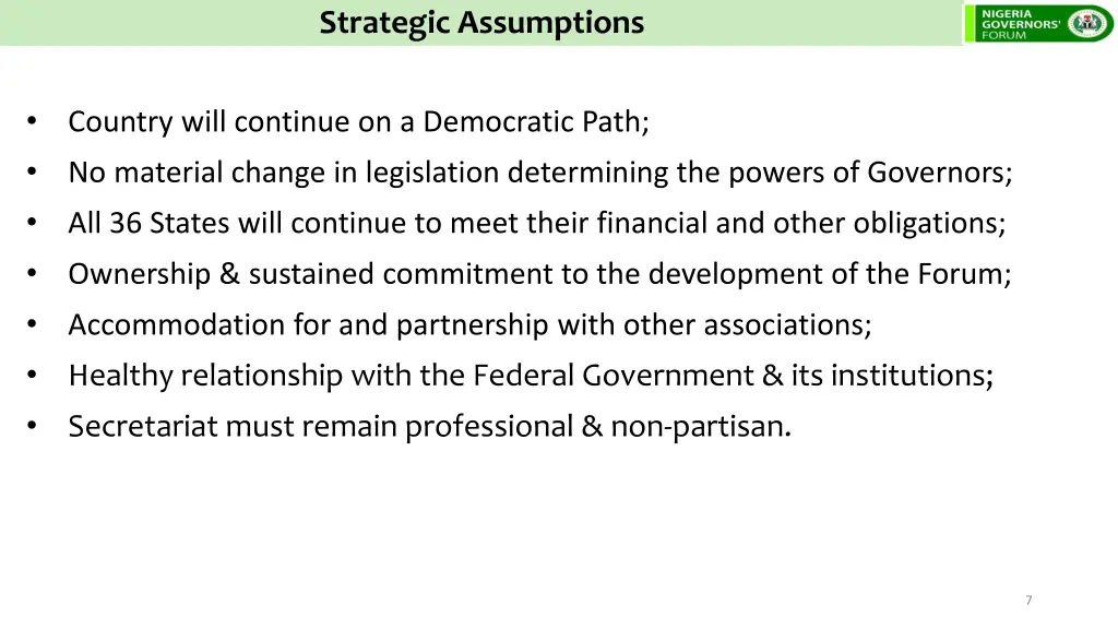 strategic assumptions