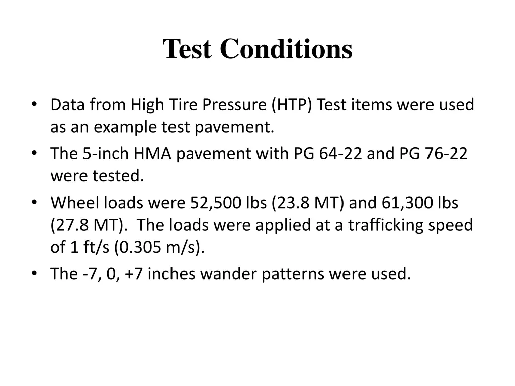 test conditions