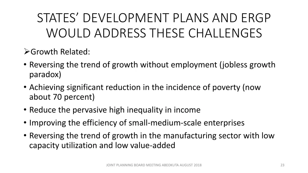 states development plans and ergp would address