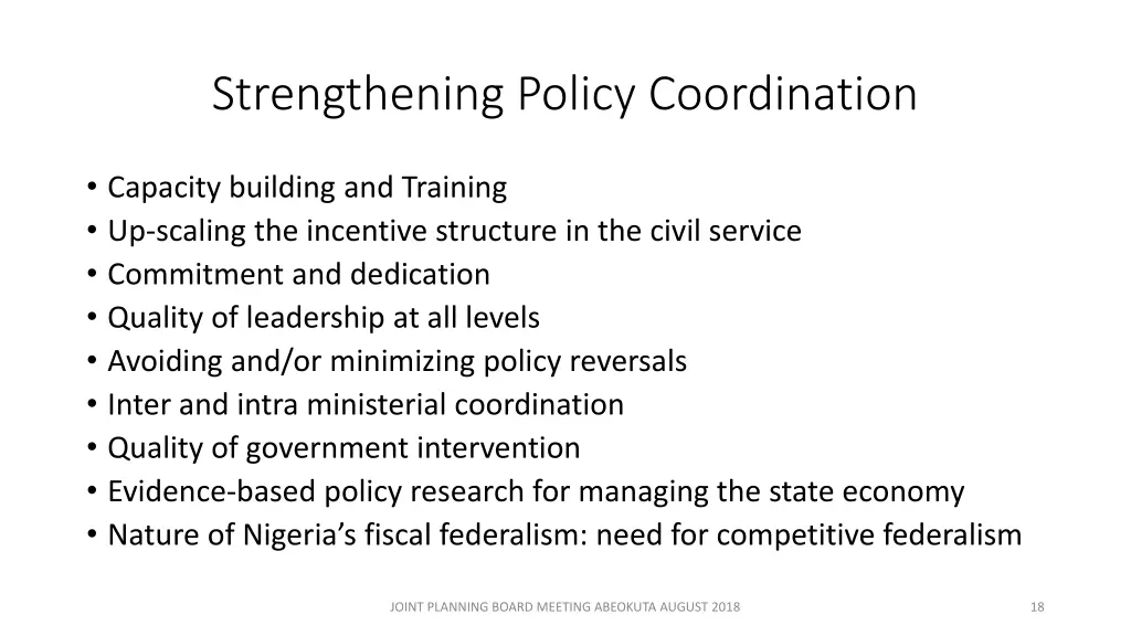 strengthening policy coordination