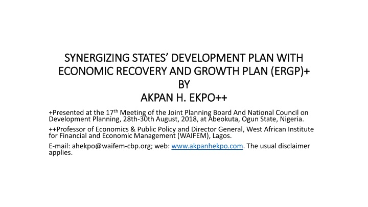 synergizing states development plan with