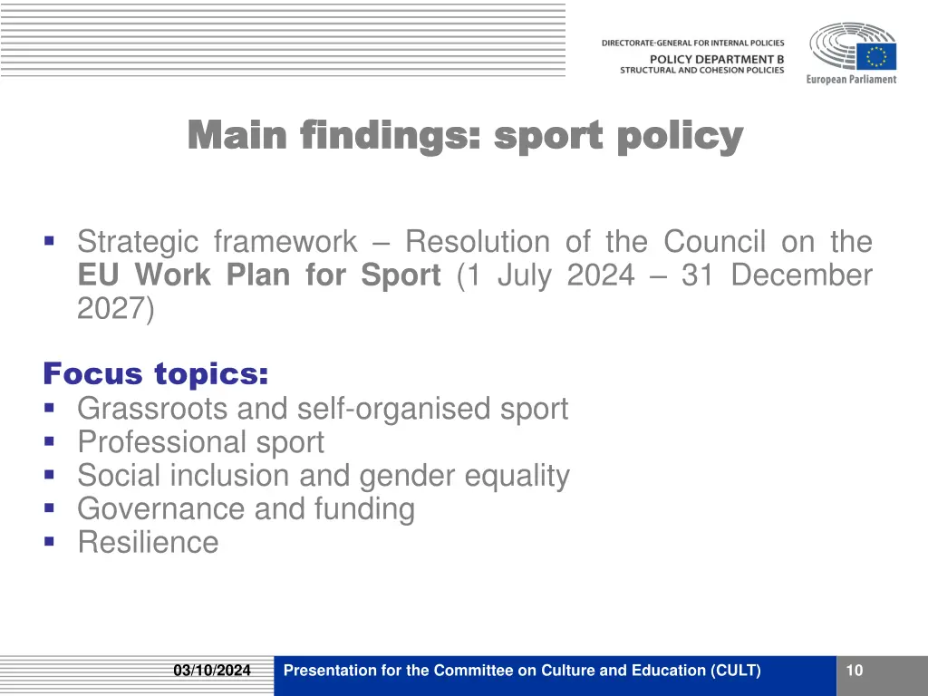 main findings sport policy main findings sport