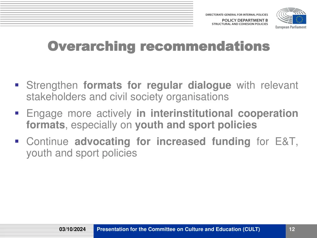overarching recommendations overarching
