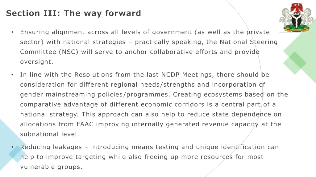 section iii the way forward