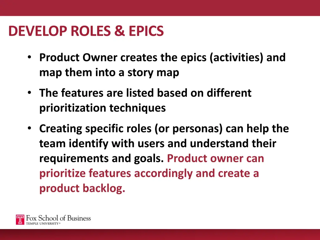 develop roles epics
