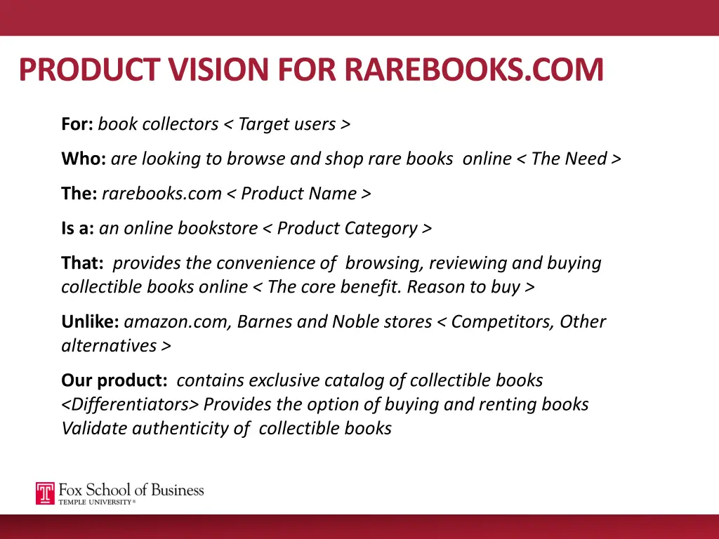 product vision for rarebooks com