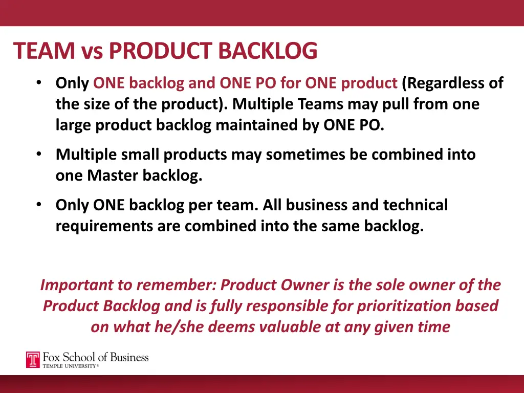 team vs product backlog only one backlog