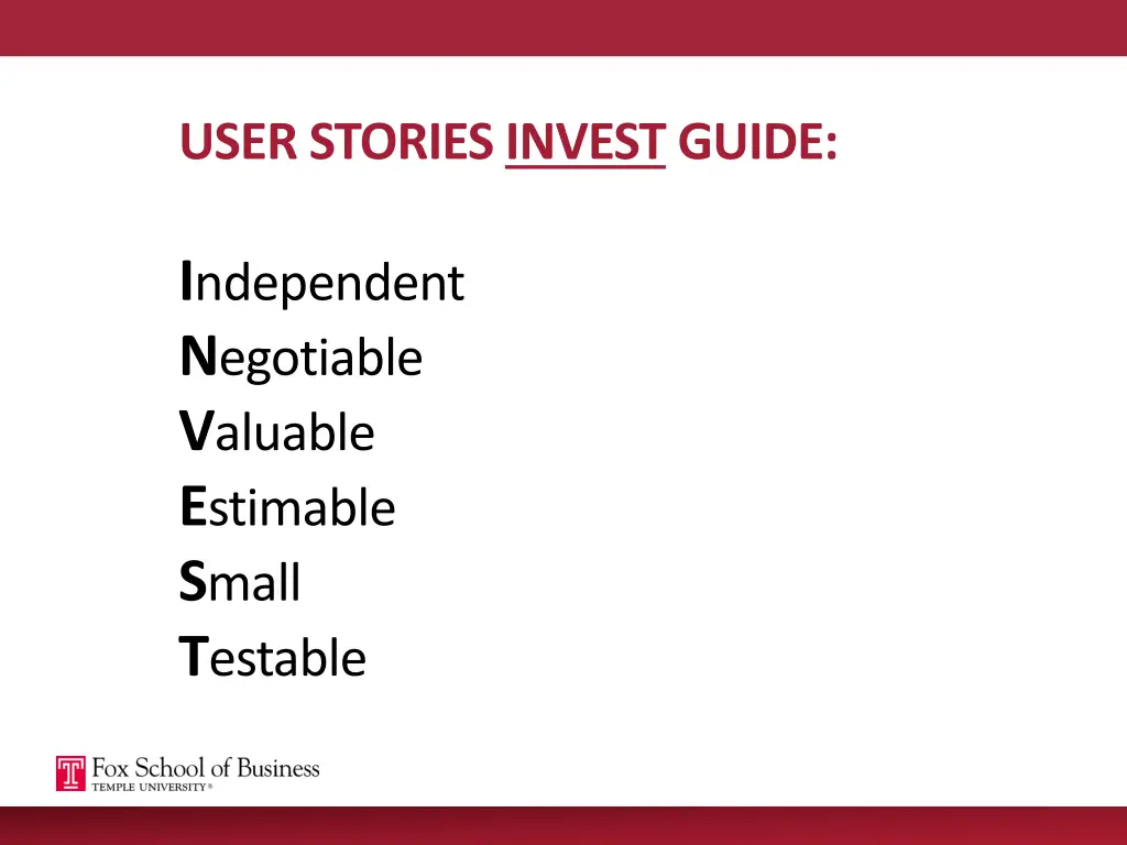 user stories invest guide